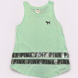 Victoria’s Secret PINK Sequin Racerback Tank Top XS | Green Silver Logo, Rare